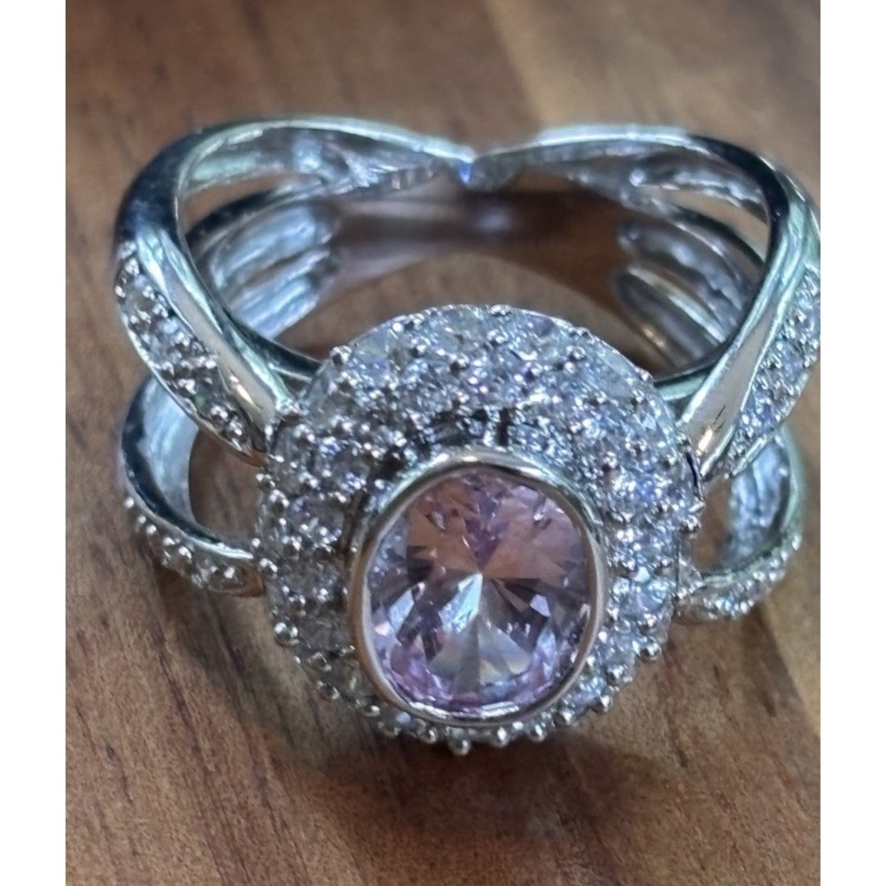 Large Sterling Silver Pink Sapphire Ring Size 8